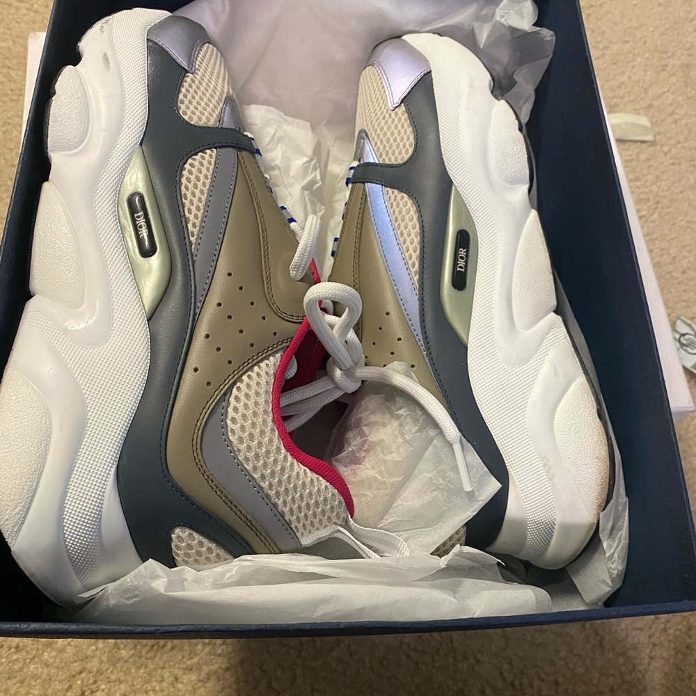 Dior Gray and Tan Sneakers with Red Accents - Picture 3 of 3